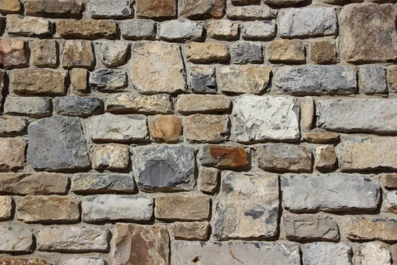 Detailed image of a textured stone wall, showcasing various shades and shapes.